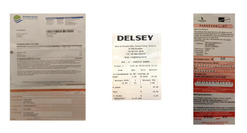 Example of edge cases: invoice, receipt and parking fine